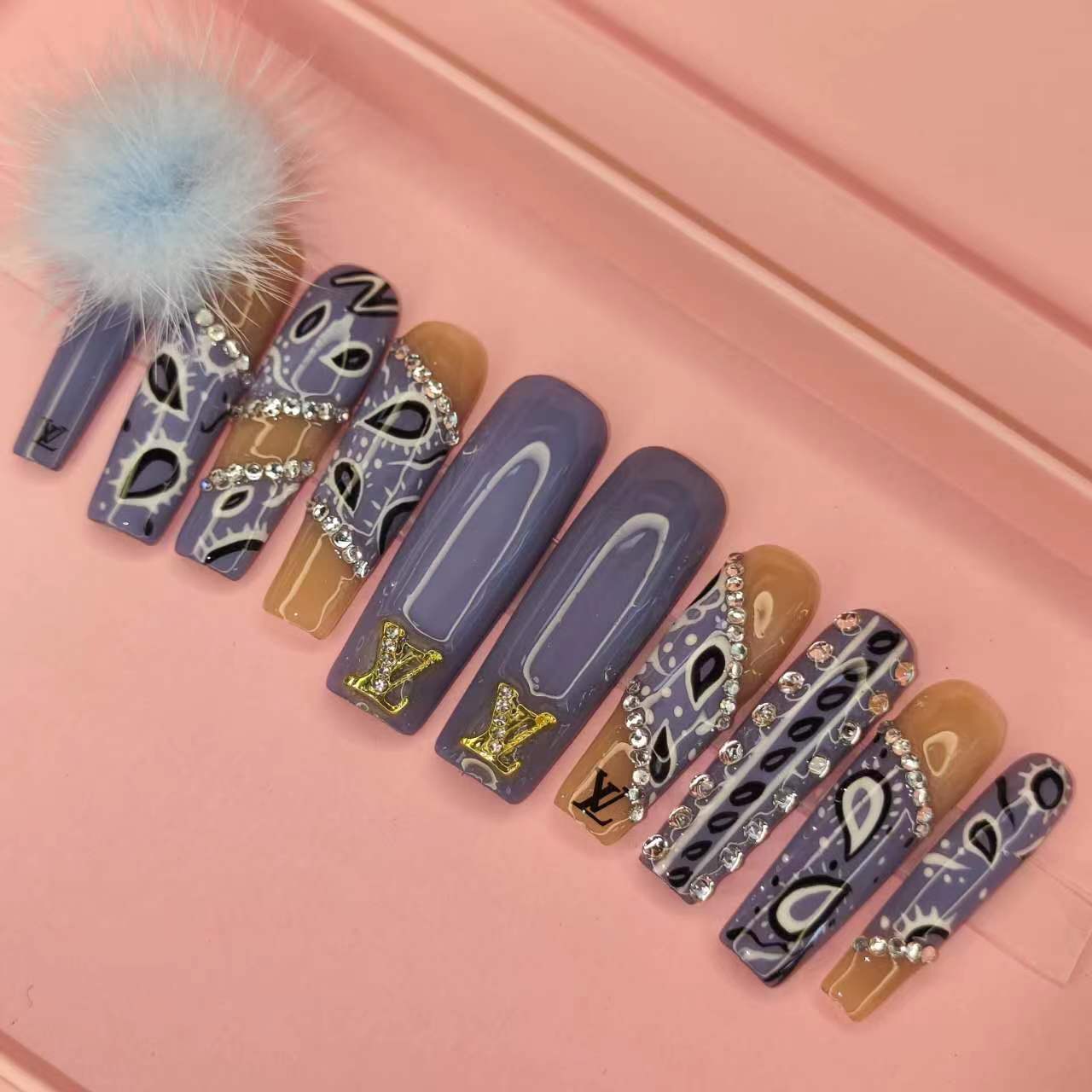 S50---blue puff with the handmade customize acrylic press on nails---Missunails