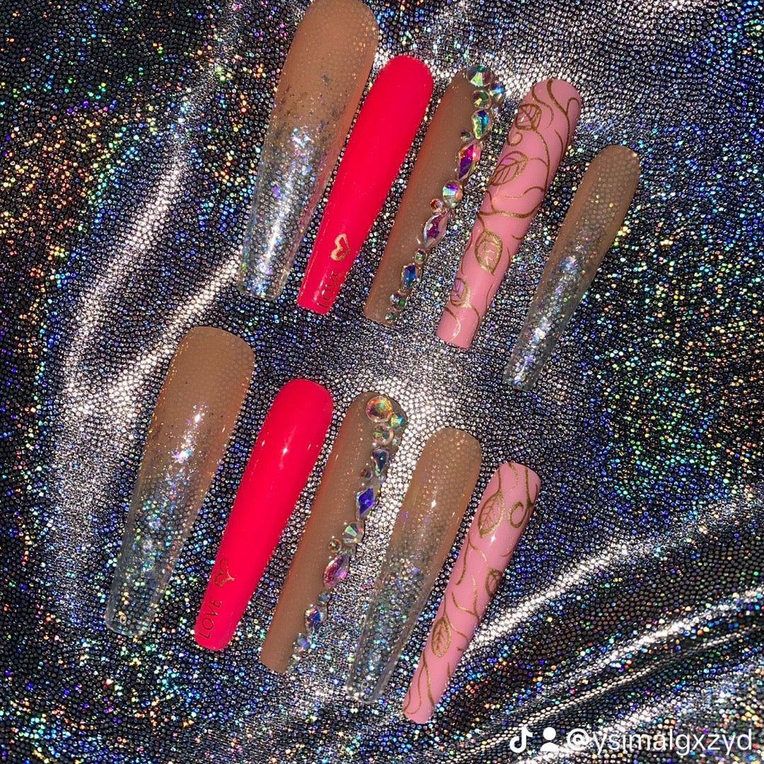 S312-pink handmade customize acrylic press on nails--Missunails