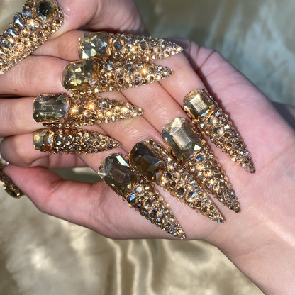 S1008-golden handmade customize acrylic press on nails--Missunails
