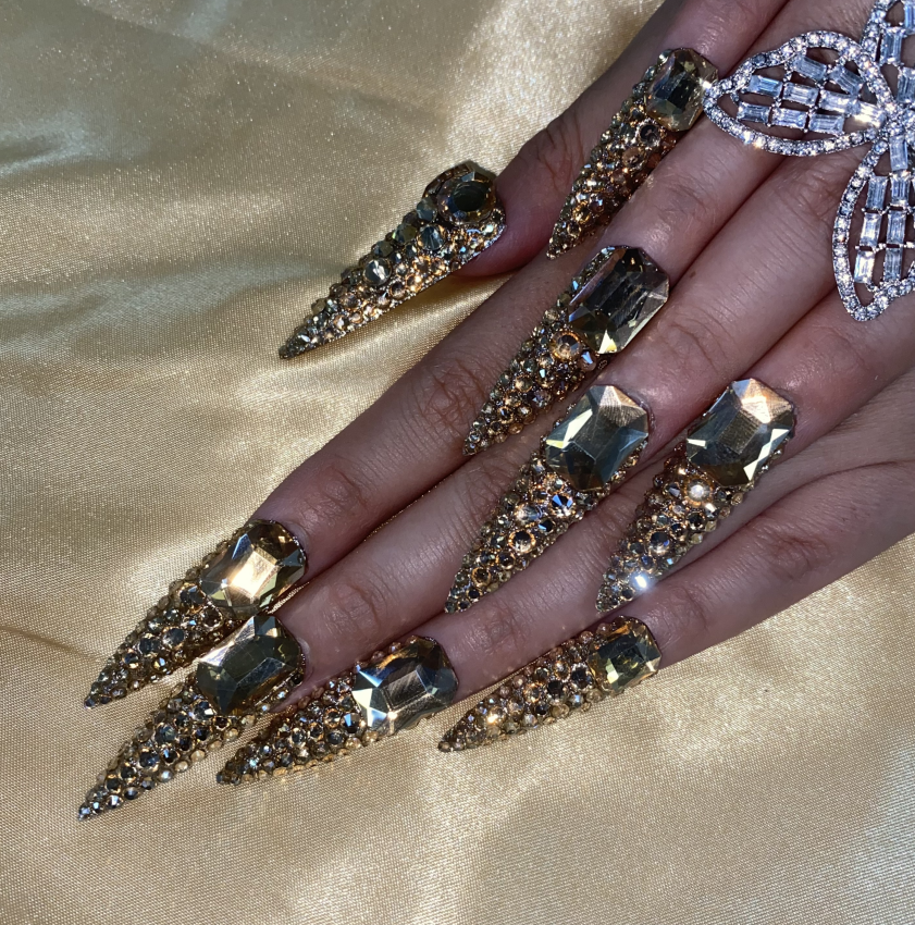 S1008-golden handmade customize acrylic press on nails--Missunails