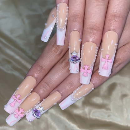 S1015-pink handmade customize acrylic press on nails--Missunails