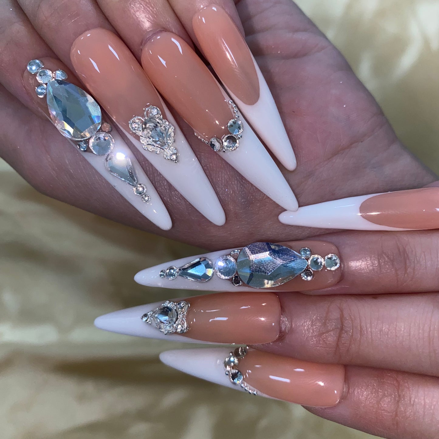 S1-nude french tips handmade customize acrylic press on nails--Missunails