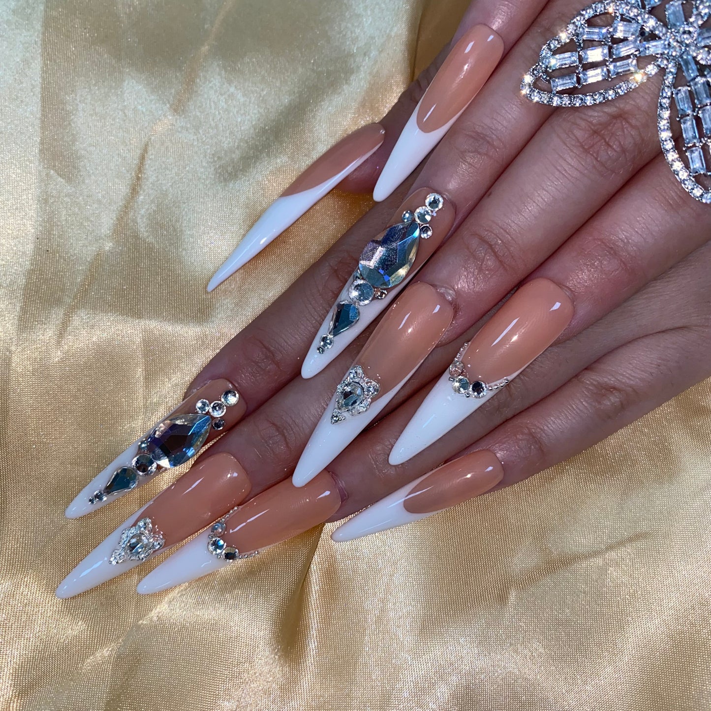 S1-nude french tips handmade customize acrylic press on nails--Missunails