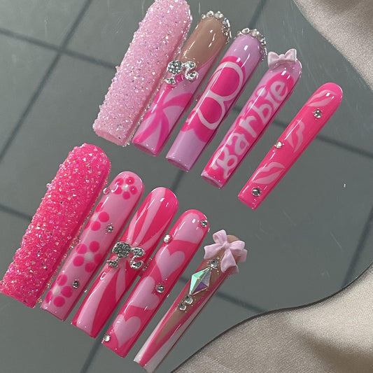 S587-handmade customize acrylic Barbie press on nails--Missunails