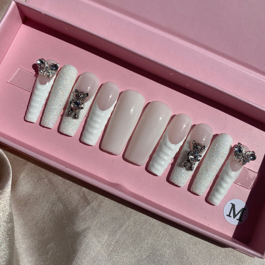 Silver Bear Butterfly -- handmade customize acrylic press on nails--Missunail