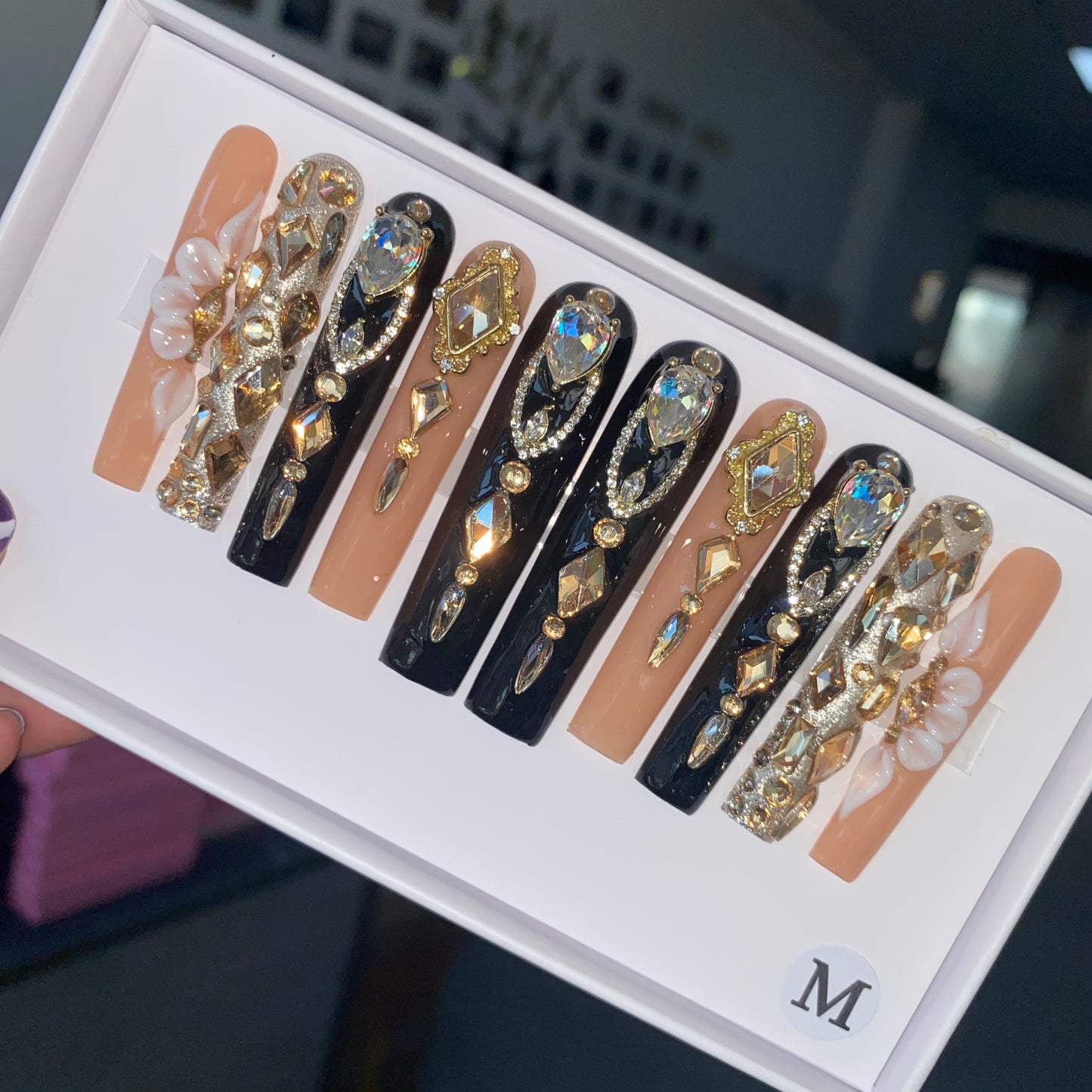 3D Flowers nails XL long -- handmade customize acrylic press on nails--Missunail