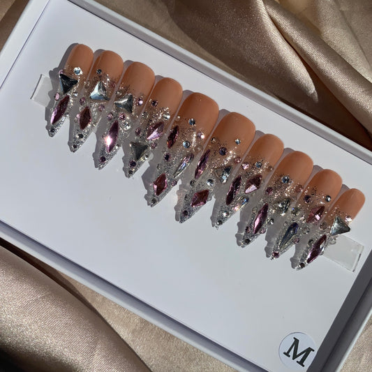 Pink Diamonds Icy-- handmade customize acrylic press on nails--Missunail