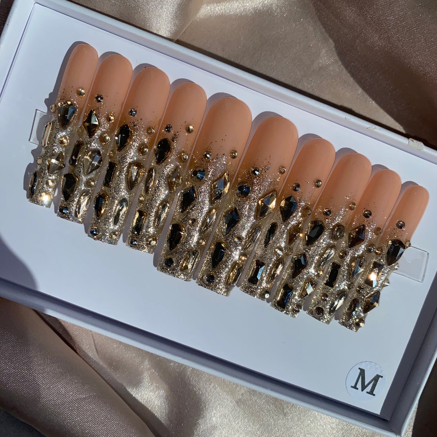 Gold Stones-- handmade customize acrylic press on nails--Missunail