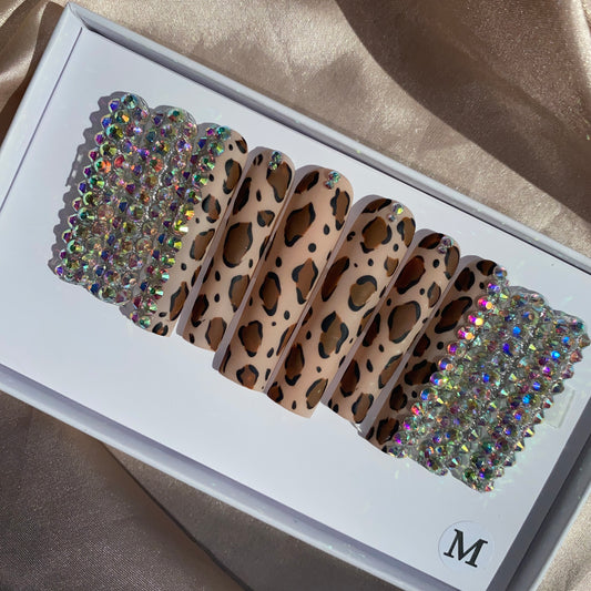 Leopard  Diamonds-- handmade customize acrylic press on nails--Missunail