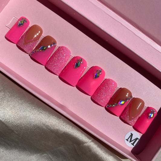 Pink Short-- handmade customize acrylic press on nails--Missunail