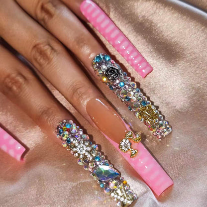S26---shinning pink handmade customize acrylic press on nails---Missunails