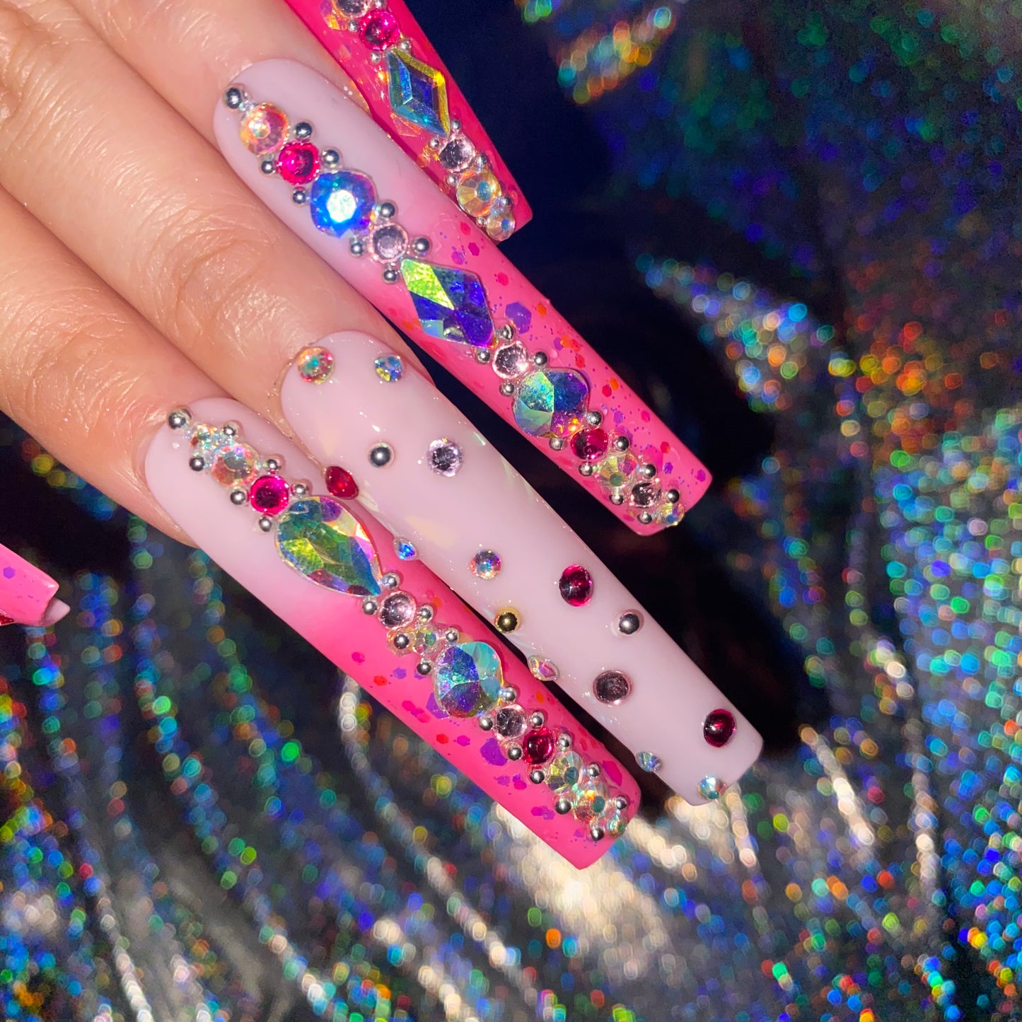 S114--shinning pink handmade customize acrylic press on nails--Missunails