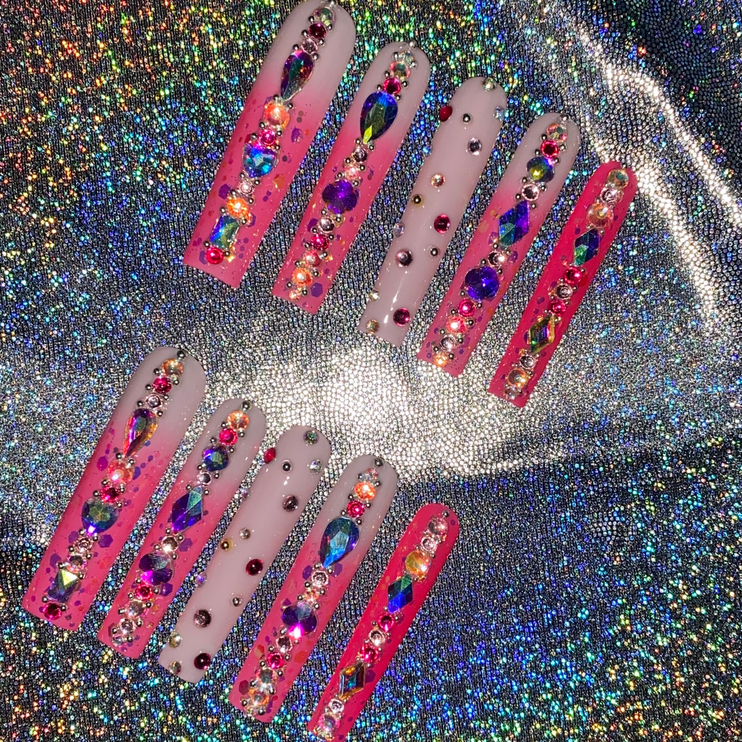 S114--shinning pink handmade customize acrylic press on nails--Missunails