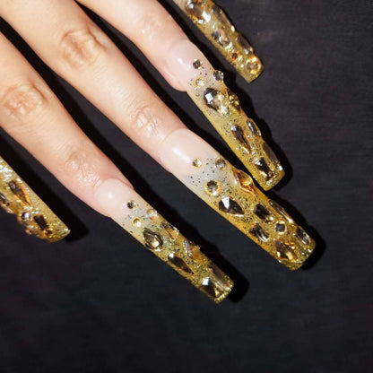G52---shinning golden rhinestone handmade customize acrylic press on nails--Missunails