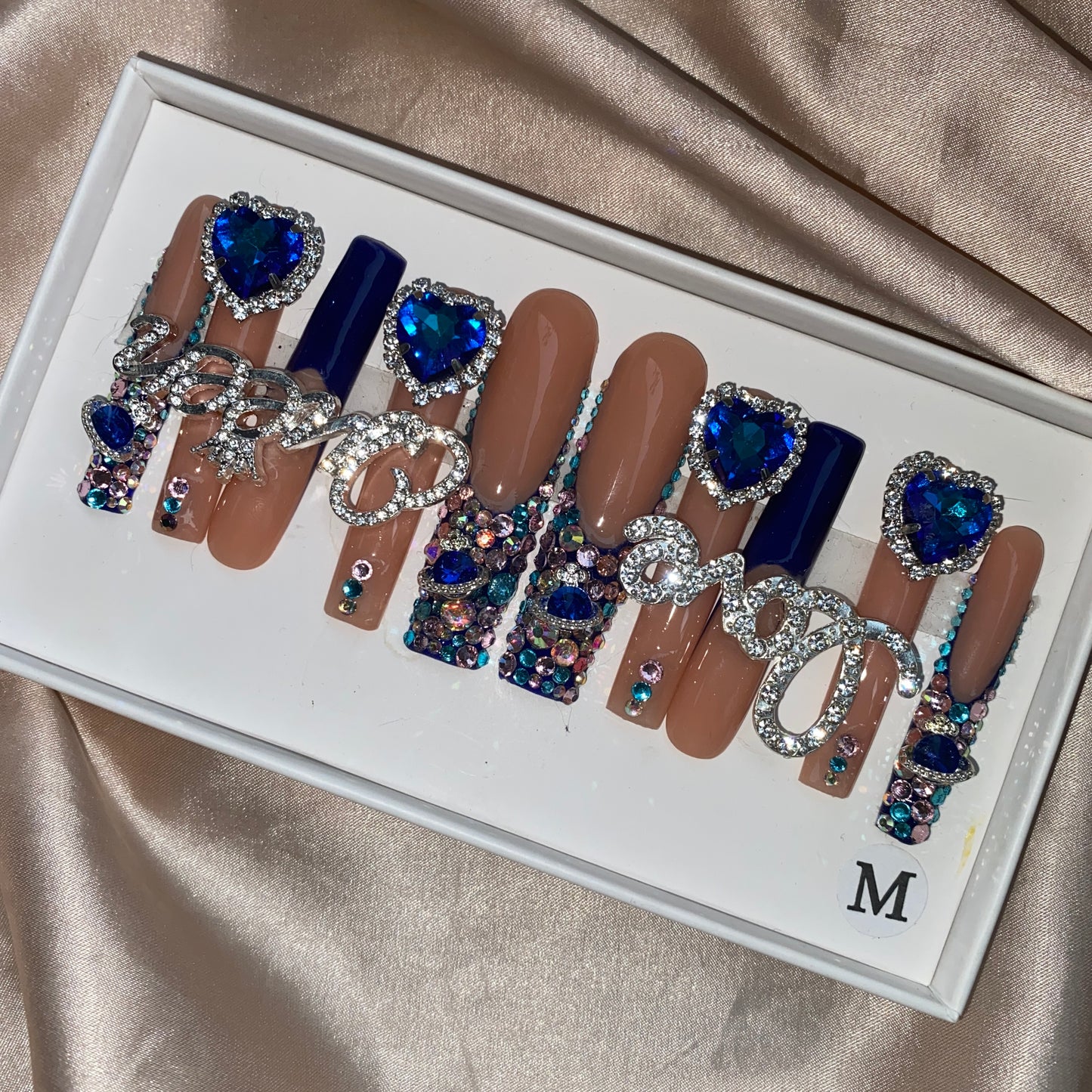 luxury blue sets-- handmade customize acrylic press on nails--Missunail