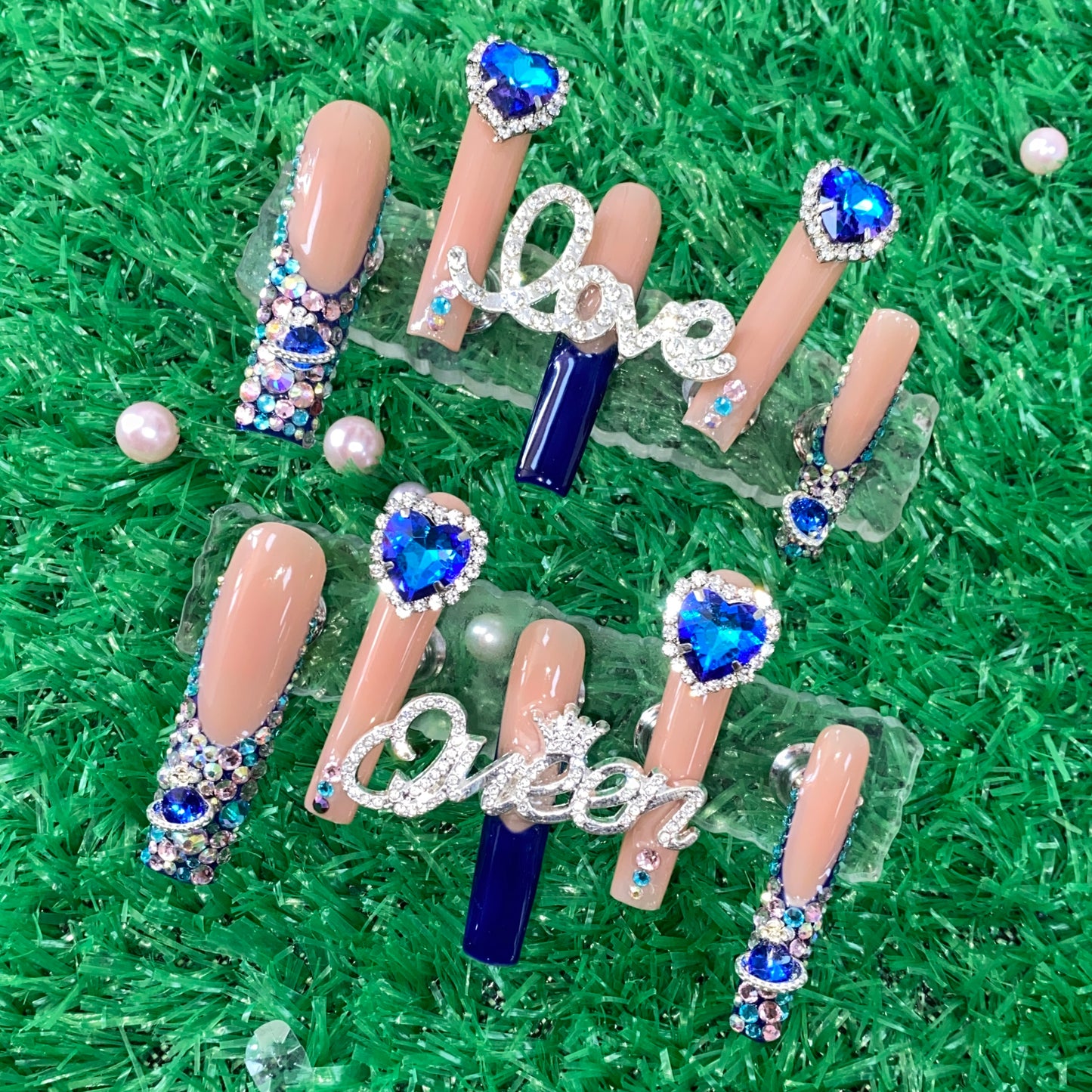luxury blue sets-- handmade customize acrylic press on nails--Missunail