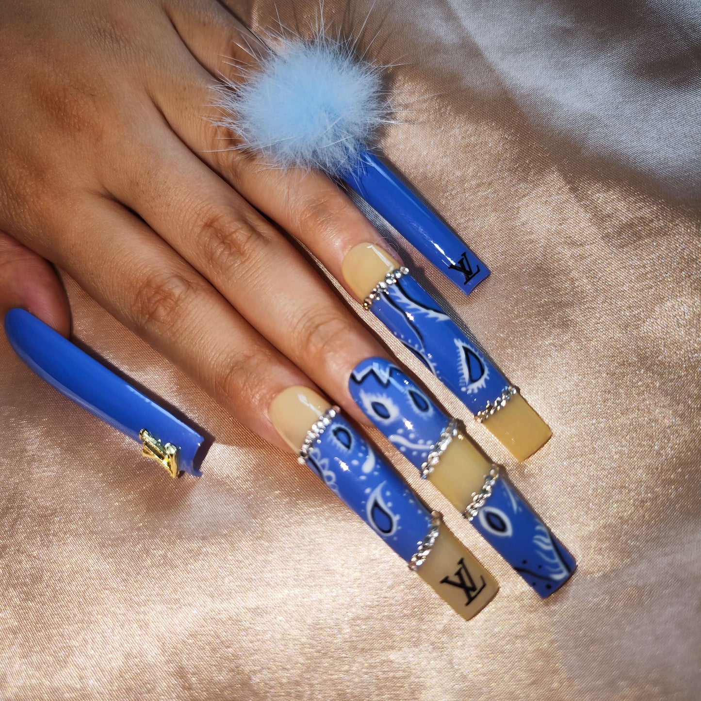 S50---blue puff with the handmade customize acrylic press on nails---Missunails