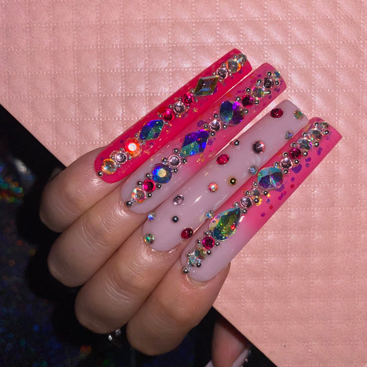 S114--shinning pink handmade customize acrylic press on nails--Missunails