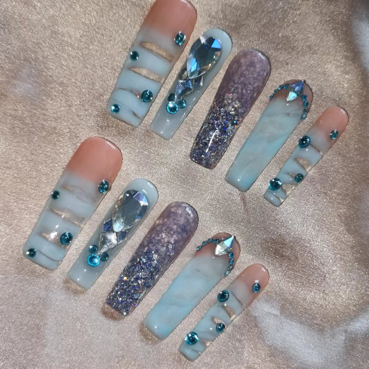 S305--blue handmade customize acrylic press on nails---Missunails